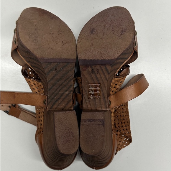 Free People Rendering Clogs Leather High Heel Shoes Open Toe Brown Size 41 US 11 - Picture 7 of 10